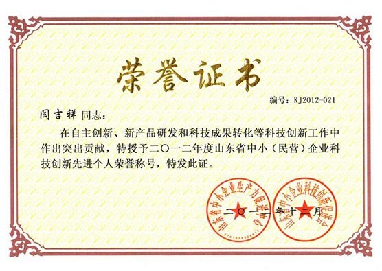 民营企业科技创新先进个人