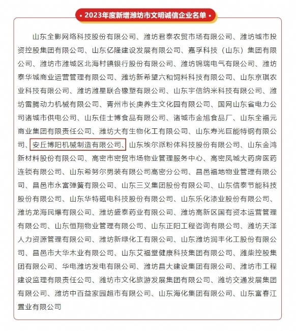 潍坊市文明诚信企业名单(1)